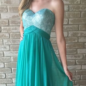 La Femme Aqua Strapless Prom Dress/ Ballgown